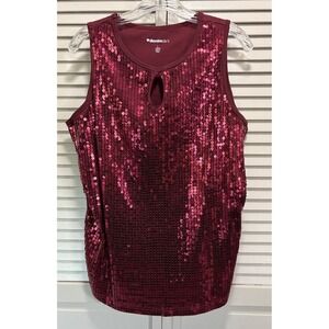 Denim 24/7 Red Sequins Tank Top Size Large Sleeveless Mixed Materials Date Night